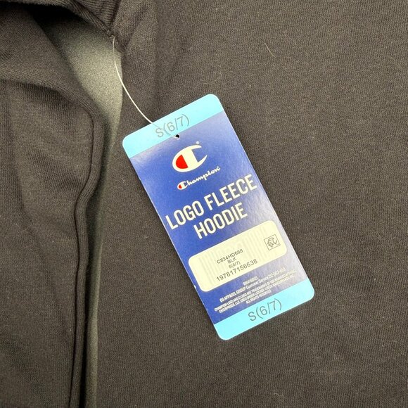 Champion Kids Logo Fleece Hoodie Sweatshirt Black S (6/7) Pullover Breathable - Picture 5 of 5